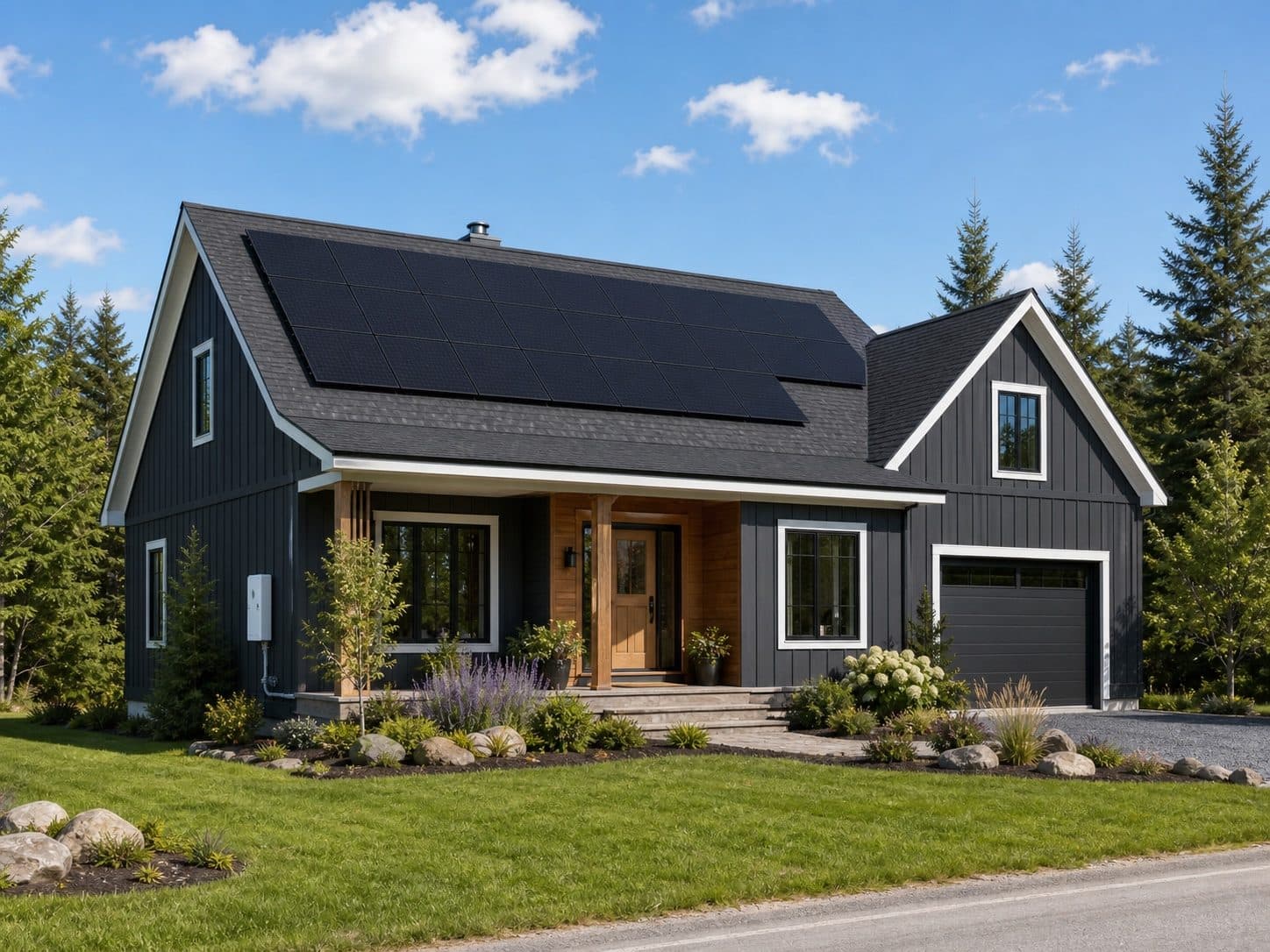 A charcoal-sided Nova Scotia solar home